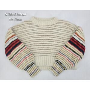 Gilded Intent Coastal Americana Striped Textured Sweater Nautical Prep  Medium